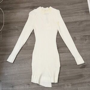 Elegant Cream Ribbed Knit Dress